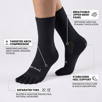Bprimal Everyday Five-Toe Socks - Crew - Regular Weight - Black