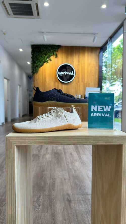 Close up of Vivobarefoot zero drop sneakers in the Bprimal Melbourne barefoot shoe store