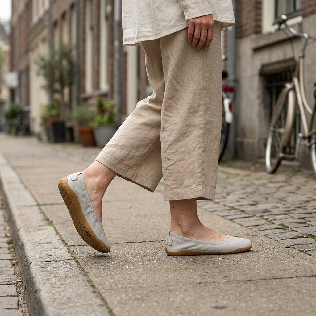 Vivobarefoot Primus Asana Yin Ballerina Leather (Womens) - Limestone