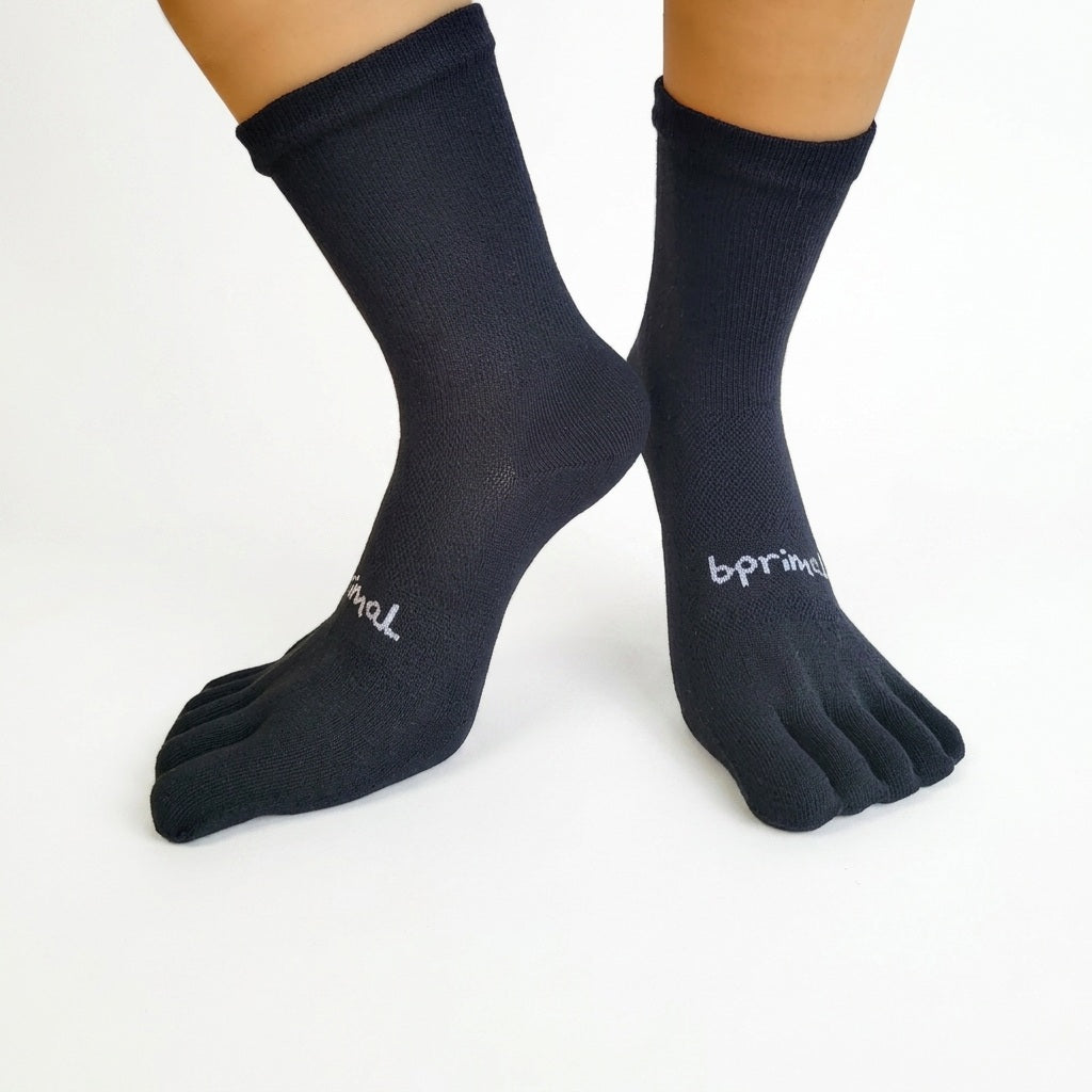 Bprimal Everyday Five-Toe Socks - Crew - Regular Weight - Black