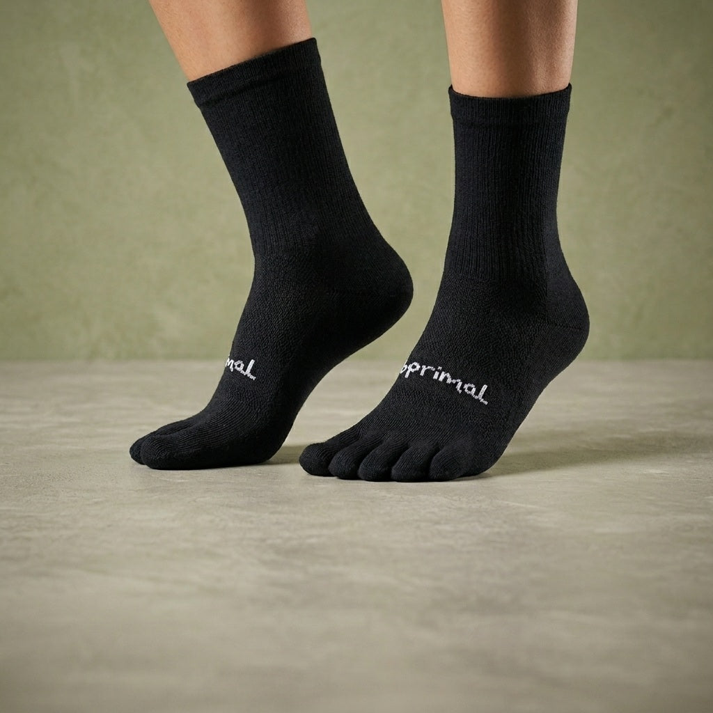 Bprimal Everyday Five-Toe Socks - Crew - Regular Weight - Black