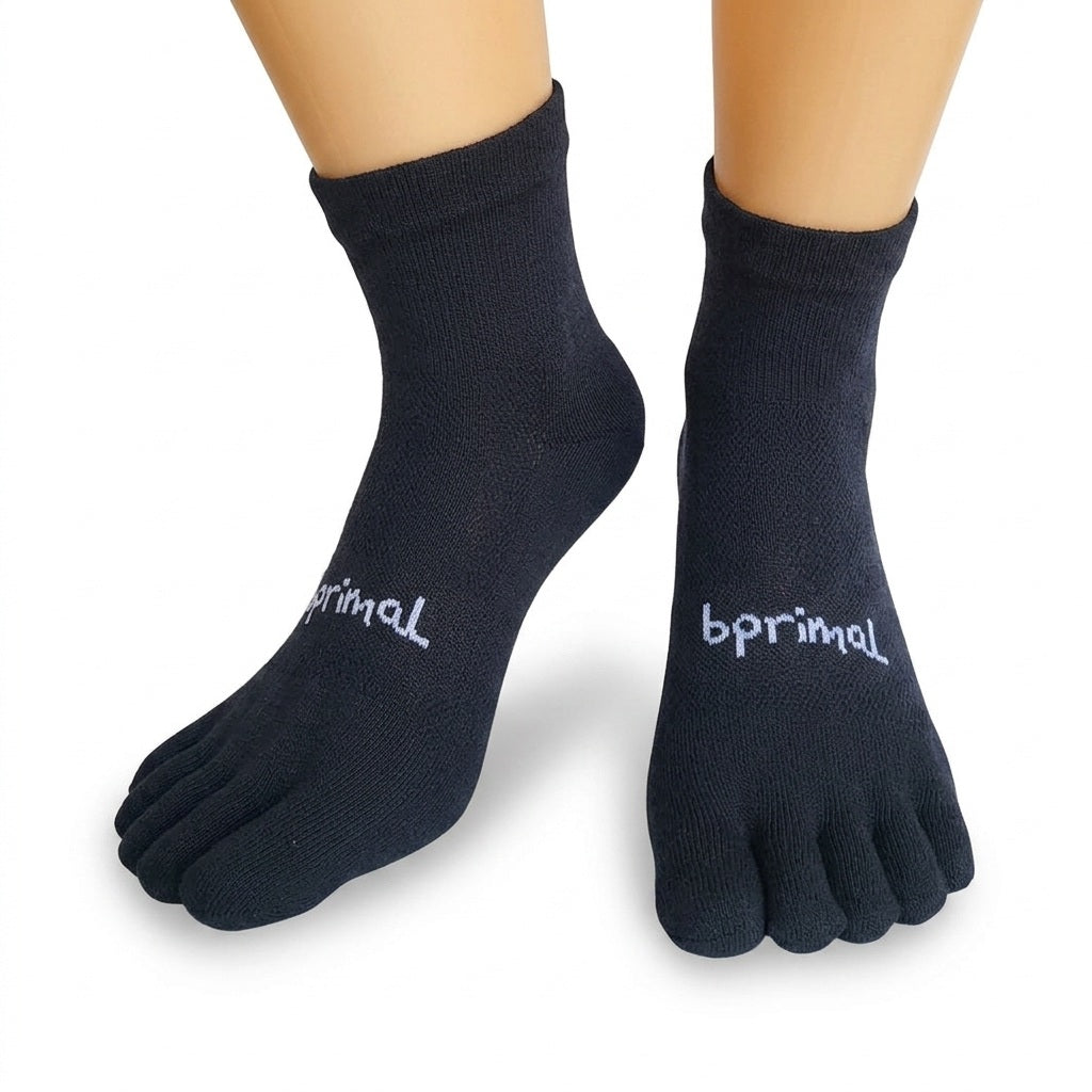 Bprimal Everyday Five-Toe Socks - Mini-Crew - Regular Weight - Black