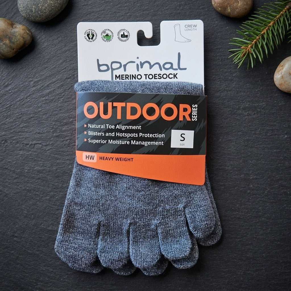 Bprimal Outdoor Merino Five-Toe Socks - Crew - Grey