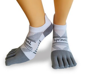 Bprimal Performance Five-Toe Socks - Regular Weight - No-Show - White - bprimal