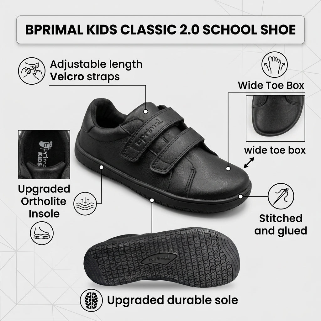 Bprimal Kids - Classic 2.0 - Blackout (Leather) School Shoes