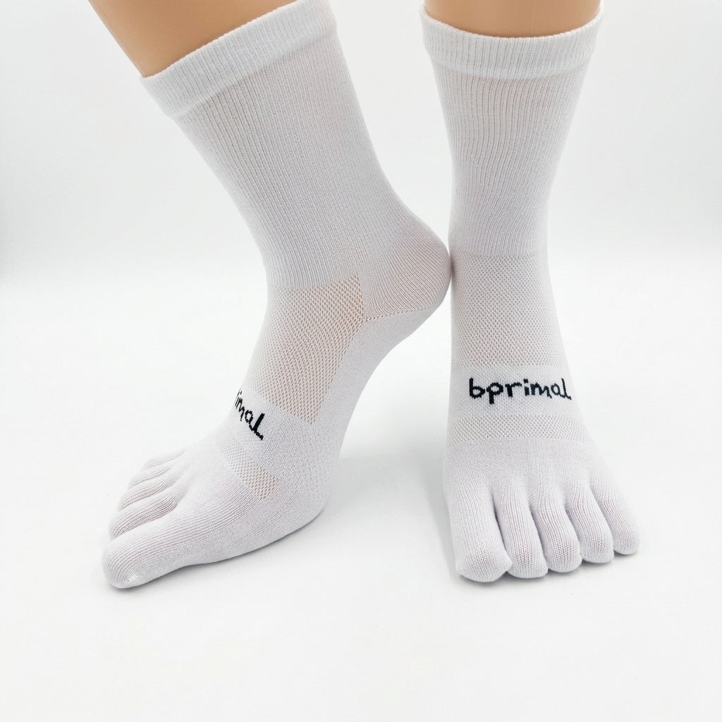Bprimal Everyday Five-Toe Socks - Crew - Regular Weight - White