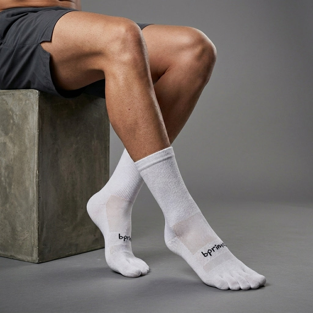 Bprimal Everyday Five-Toe Socks - Crew - Regular Weight - White