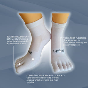 Bprimal YOUTH Everyday Five-Toe Socks - 1/4 Crew - Regular Weight - White - bprimal