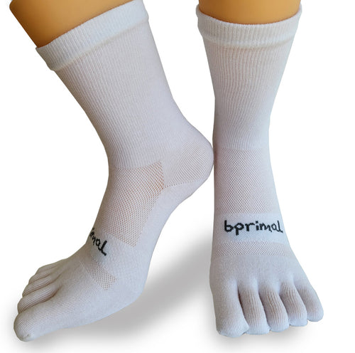 Bprimal YOUTH Everyday Five-Toe Socks - Crew - Regular Weight - White - bprimal