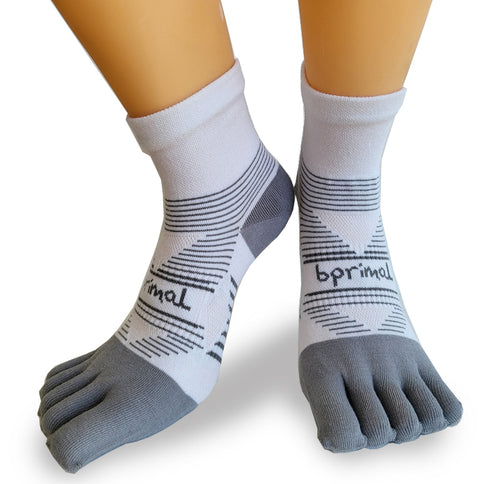 Bprimal Performance Five-Toe Socks - Regular Weight - Mini-Crew - White - bprimal