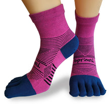 Bprimal Performance Five-Toe Socks - Womens - Regular Weight - Mini-Crew - Pink/Navy - bprimal