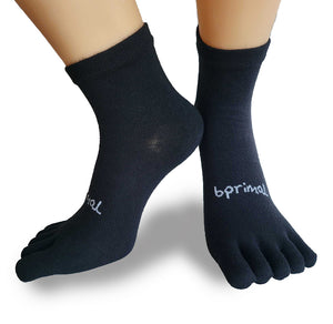 Bprimal YOUTH Everyday Five-Toe Socks - 1/4 Crew - Regular Weight - Black - bprimal